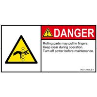 PL警告表示ラベル（ISO準拠）│機械的な危険:引き込み（ローラ）│IA0312803│危険│Lサイズ