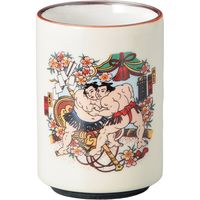 陶里 寿司湯呑 24黄地寿司湯呑 相撲四つ (6個入) tri-303844423（直送品）