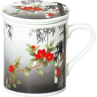陶里 日本土産 蓋付マグ（茶漉付）墨絵竹牡丹 (3個入) tri-303886110（直送品）