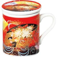 陶里 日本土産 蓋付マグ（茶漉付）金彩レッドバック 扇 (3個入) tri-303886116（直送品）