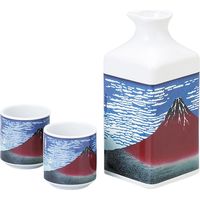 陶里 日本土産 1：2四角酒器セット赤富士 (3個入) tri-303886506（直送品）