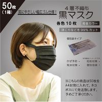 A4封筒 50枚 4層 不織布 黒 マスク 個包装 約10X17 箱無し ネコポス 感染対策 使い捨て ファッション 幅広ゴム 衛生的（直送品）