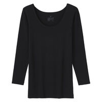 無印良品 婦人　あったか綿　Ｕネック八分袖Ｔシャツ Ｌ 黒  良品計画