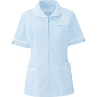 KAZEN レディスジャケット半袖 （ナースジャケット） 医療白衣 サックスブルー（水色）×ホワイト 3L 101-21（直送品）