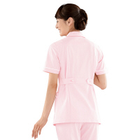 KAZEN レディスジャケット半袖 （ナースジャケット） 医療白衣 ピンク×ホワイト LL 100-24（直送品）