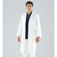 KAZEN メンズコート診療衣（ドクターコート） 医療白衣 長袖 オフホワイト×ネイビー シングル LL 118-18（直送品）