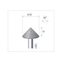 ナカニシ 電着ダイヤモンドバー テーパー型 φ20×10×軸φ6 #120 90° 13343 1本 476-1286（直送品）