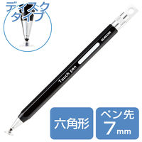 タッチペン スタイラスペン ディスクタイプ 六角鉛筆型 ストラップホール ペン先交換可 黒 P-TPENDEBK エレコム 1個