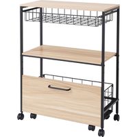 【軒先渡し】ヤマソロ ラパティー 天板付きワゴン 幅650×奥行300×高さ850mm ナチュラル/ブラック 85-474 1台（直送品）