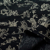 日本紐釦貿易 日本紐釦 鳥獣戯画 むら糸藍染調 プリント生地 巾約110cm 5mカット
