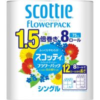 日本製紙クレシア スコッティフラワーパック1.5倍巻き8ロールシングル 4901750153502 8巻×8点セット（直送品）