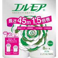 エルモア 1.5倍巻 8ロール ダブル 2枚重ね45M 4971633162594 8巻×8点セット カミ商事（直送品）