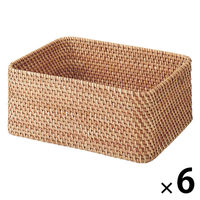 無印良品 重なるラタン長方形バスケット 中 （Ｖ）約幅３６×奥行２６×高さ１６ｃｍ 1セット（1個×6） 良品計画