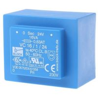 BLOCK 基板実装用トランス 一次側:230V ac 二次側:24V 定格電力:16VA， VC 16/1/24 出力数:1 1個（直送品）