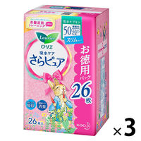 吸水ナプキン 中量用50cc 羽なし 23cm ロリエさらピュアスリム ジャンボ個 1セット（26枚×3個） 尿漏れ　吸水ライナー　花王