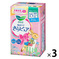 吸水ナプキン 羽なし 19cm 無香料 ロリエ さらピュア 15cc スリムタイプ 1セット（102枚：34枚×3個） 尿漏れ　吸水ライナー　花王