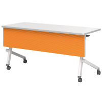 アイリスチトセ　フラップテーブル　平行スタックタイプ　カラー幕板付　オレンジ　幅1500×奥行450×高さ700mm　1台　（直送品）