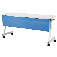 アイリスチトセ　フラップテーブル スタンダードスタックタイプ 樹脂幕板付　ブルー　幅1500×奥行450×高さ700mm　1台　（直送品）