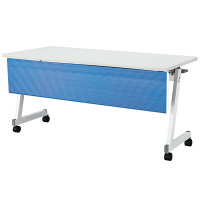 アイリスチトセ　フラップテーブル スタンダードスタックタイプ 樹脂幕板付　ブルー　幅1500×奥行600×高さ700mm　1台　（直送品）