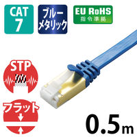 LANケーブル 50cm cat7準拠 爪折れ防止 フラット より線 メタリックブルー LD-TWSFT/BM05 エレコム 1個