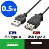 エレコム 極細USB2.0延長ケーブル A-A延長タイプ ブラック 0.5m U2C-EXN05BK 1個