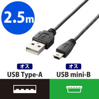 エレコム 極細USB2.0ケーブル USB（A）オス-USB（mini-B）オス ブラック 2.5m U2C-MXN25BK 1個