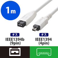 エレコム IEEE1394ケーブル/9pin-6pin/1m/ホワイト IE-961WH 1個（直送