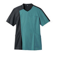 住商モンブラン メンズジャケット 医療白衣 半袖 ピーコックグリーン/チャコールグレイ LL 72-1274（直送品）