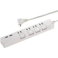 オーム電機 USBポート付 節電タップ 4個口 2m 白 HS-TU42P90W
