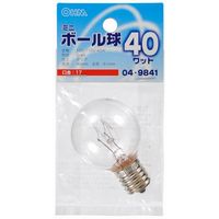 オーム電機 白熱電球 ミニボール球 G40 E17 クリア 40W 61mm OHM LB-G4740-C 1個