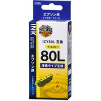 オーム電機 エプソン互換インク ICY80L対応 イエロー INK-E80LB-Y 1個