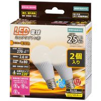 オーム電機 LED電球 ミニクリプトン形 E17 25W形相当 電球色 防雨 広配光 270lm 2個入 LDA3L-G-E17IH122P（直送品）