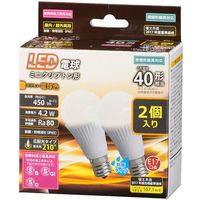 オーム電機 LED電球 ミニクリプトン形 E17 40W形相当 電球色 防雨 広配光 450lm 2個入 LDA4L-G-E17IH122P（直送品）