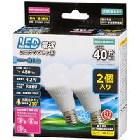 オーム電機 LED電球 ミニクリプトン形 E17 40W形相当 昼白色 防雨 広配光 480lm 2個入 LDA4N-G-E17IH122P（直送品）