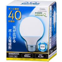 オーム電機 LED電球 ボール電球形 E26 40W相当 502ルーメン 4W 昼光色 広配光230° 密閉器具対応 LDG4D-G AH92（直送品）