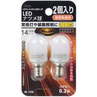 オーム電機 LEDナツメ球 常夜灯 E12 電球色 14lm 2個入 LDT1L-G-E12AS91-2 1パック(2個)