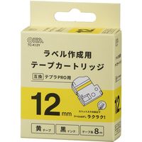 オーム電機 OHM テプラPRO用 互換ラベル テープカートリッジ 12mm TC-K12Y 1個