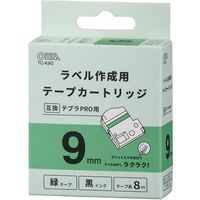 テプラPRO用　互換ラベル　テープカートリッジ　9mm　緑ラベル（黒文字）　TC-K9G　　オーム電機（直送品）