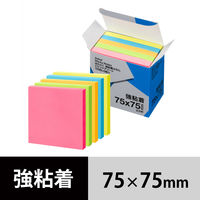 【強粘着】アスクル はたらく 強粘着ふせん 75×75mm　ビビッド5色アソート(正方形)　50冊(5冊×10箱)　 オリジナル