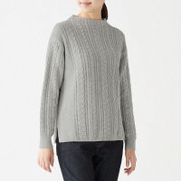 【SALE】 無印良品 ケーブル柄モックネックセーター 婦人 M ライトグレー 良品計画