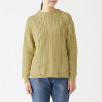 【SALE】 無印良品 ケーブル柄モックネックセーター 婦人 M ペールグリーン 良品計画