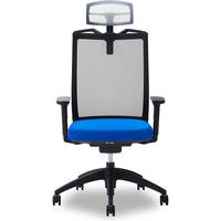 【軒先渡し】関家具 オフィスチェア A01-S-ヘッドWH/ハンガー有/背BK/肘可動/座BL ブルー 238390 1脚（直送品）