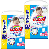 【アウトレット】グーン おむつ パンツ L（9～14kg） 1セット（56枚入×2パック） 女の子用 まっさらさら通気 エリエール おむつ