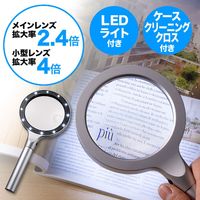 サンワダイレクト 手持ちルーペ（拡大鏡・LEDライト12個付・2.4倍＆4倍・シルバー） 400-LPE004 1個（直送品）