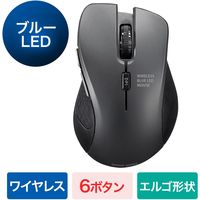 サンワダイレクト ワイヤレスマウス（エルゴノミクス・ブルーLED光学式・5ボタン・DPI切替・ミドルサイズ・ブラック） 400-MA103BK 1個（直送品）