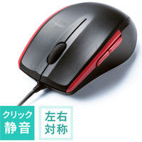 サンワダイレクト 有線マウス（静音・サイレント・左右対称・1200カウント・戻る・進む・ミドルサイズ・ブラック） 400-MA107BK 1個（直送品）