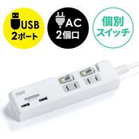 サンワダイレクト 電源タップ（USB充電ポート付・最大3.1Aまで・1500W・2m・2個口・個別スイッチ付） 700-TAP029 1個（直送品）