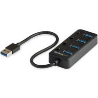 USBハブ　USB-A x4ポート　オン/オフスイッチ付き　HB30A4AIB　1個　StarTech.com