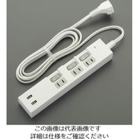 エスコ AC100V/2m タップ(USBポート 2口/個別スイッチ) EA815GM-82B 1セット(2個)（直送品）