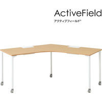 【組立設置込】イトーキ 120°型デスク キャスター脚 配線口有 ファインウォールナットL×ホワイト 幅2064×奥行1120×高さ720mm（直送品）